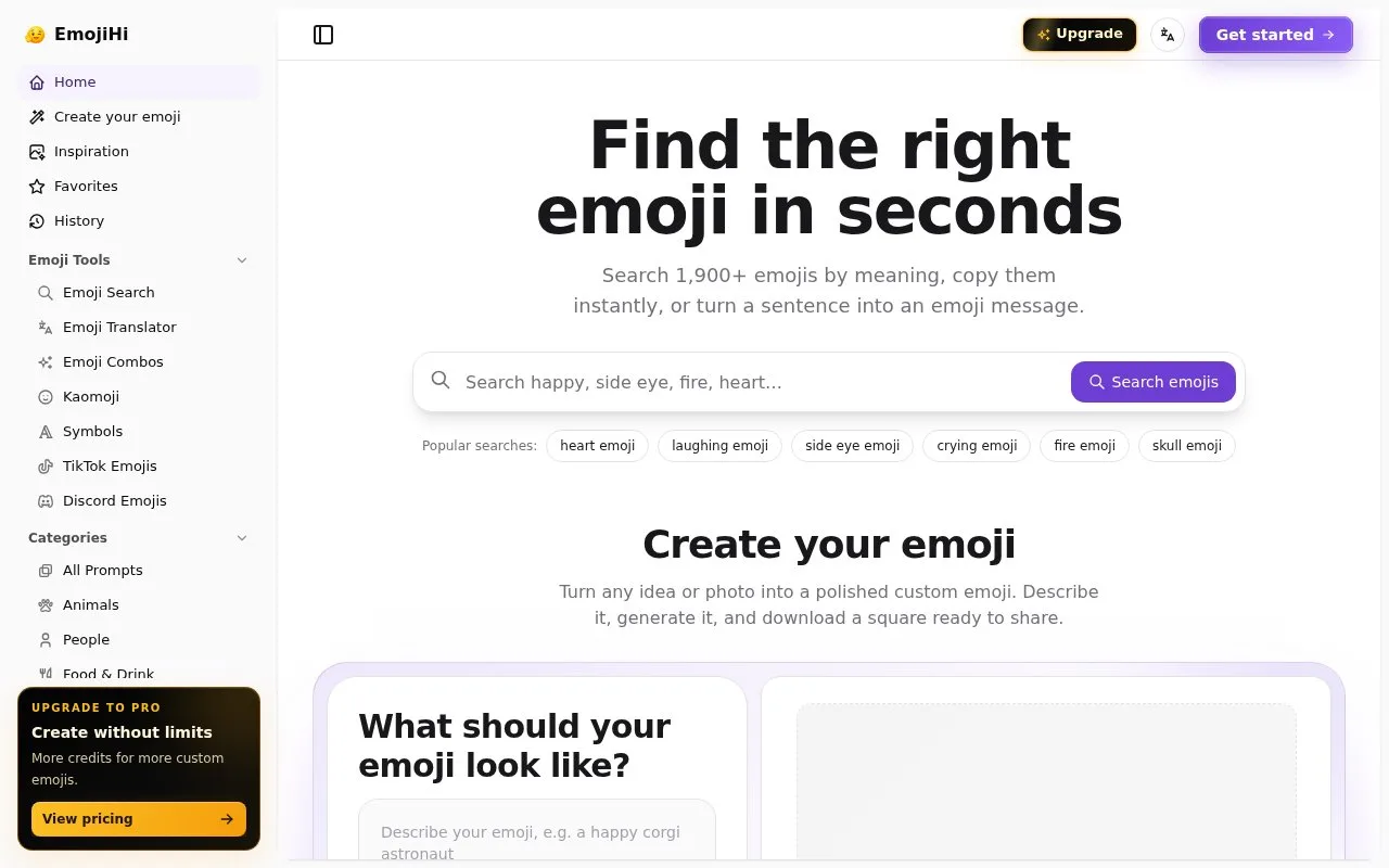 Screenshot of the EmojiHi homepage