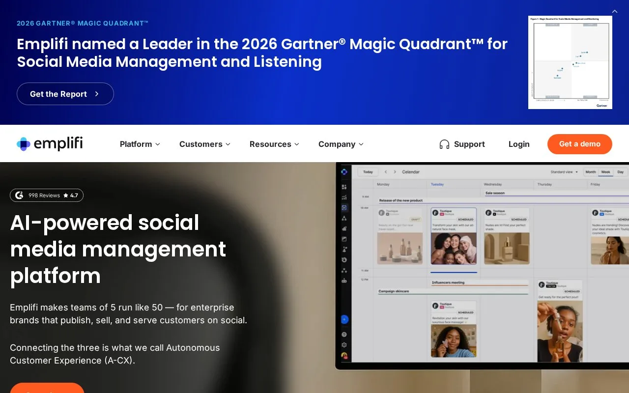 Screenshot of the Emplifi homepage