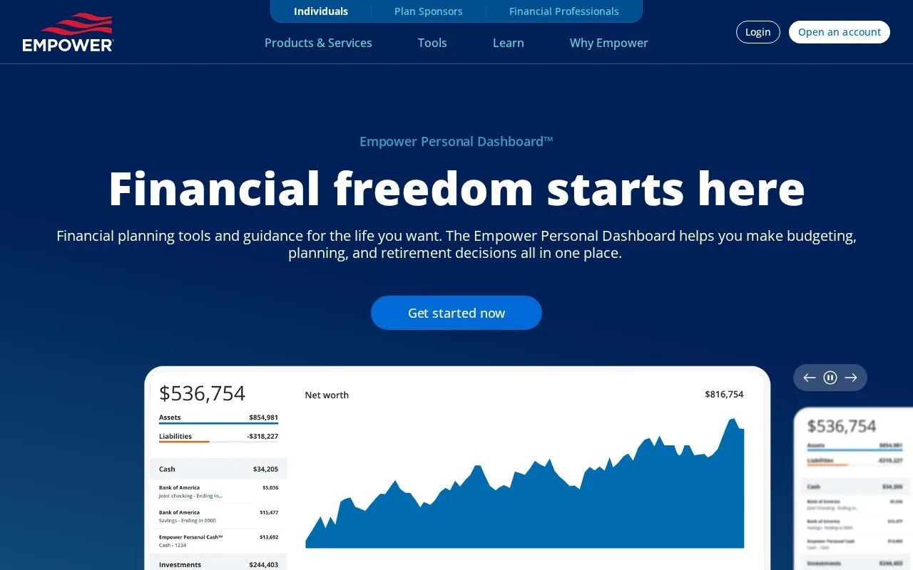 Screenshot of the Empower Personal Dashboard homepage