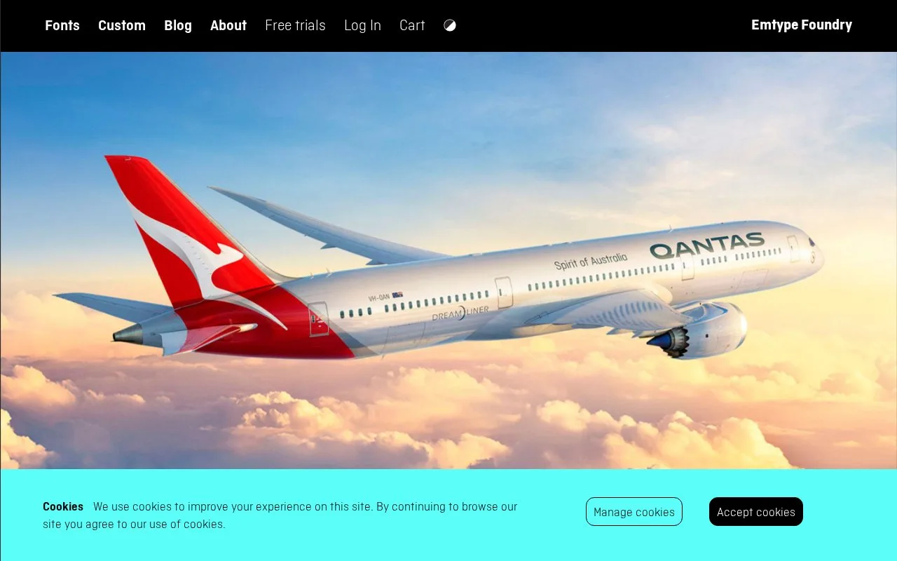 Screenshot of the Emtype Foundry homepage