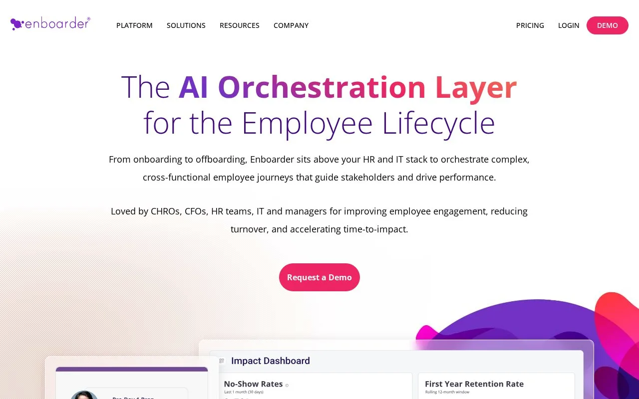 Screenshot of the Enboarder homepage
