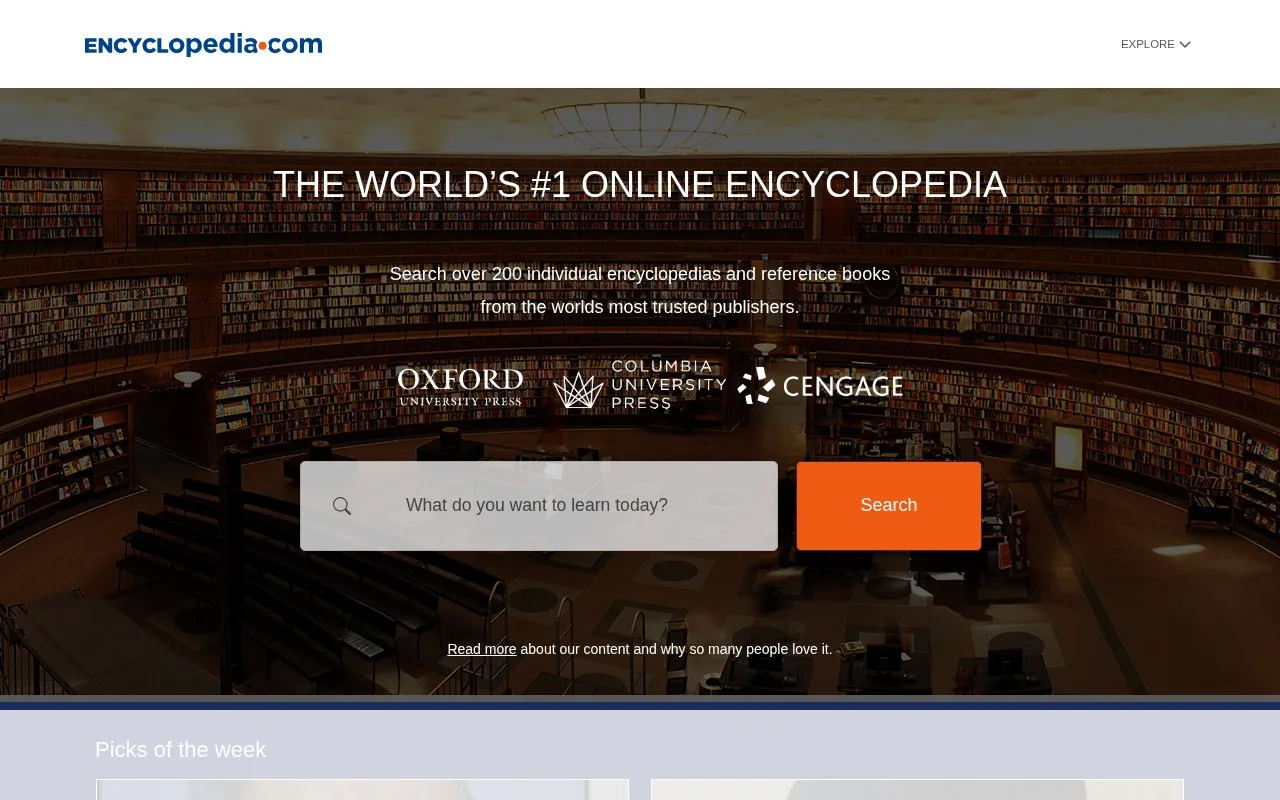 Screenshot of the Encyclopedia.com homepage