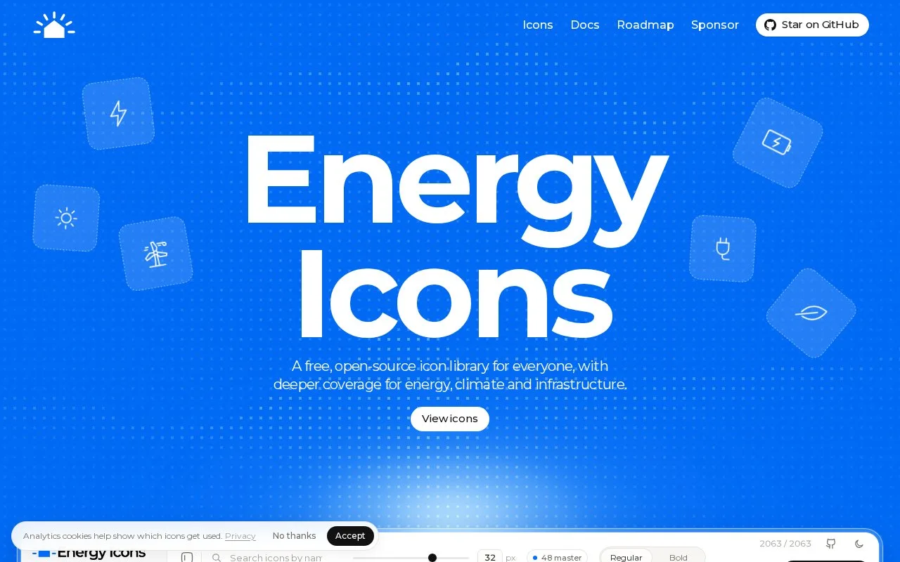 Screenshot of the Energy Icons homepage