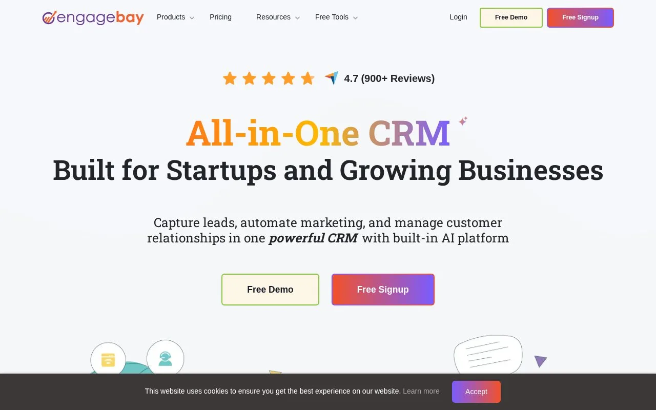 Screenshot of the EngageBay homepage