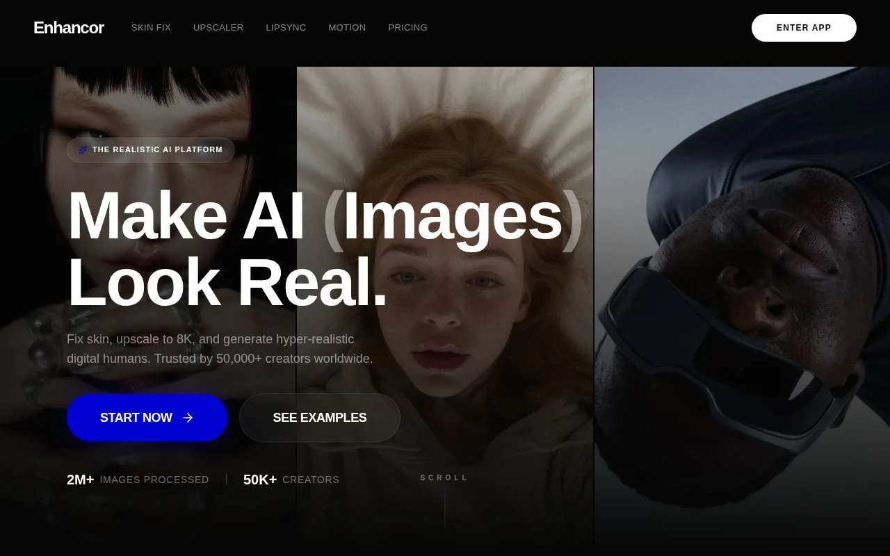 Screenshot of the Enhancor homepage