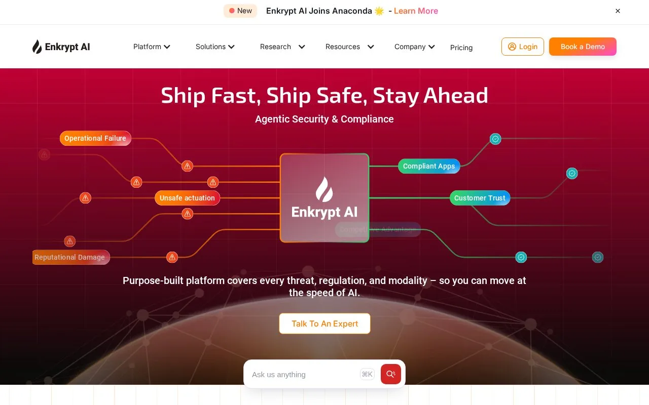 Screenshot of the Enkrypt AI homepage