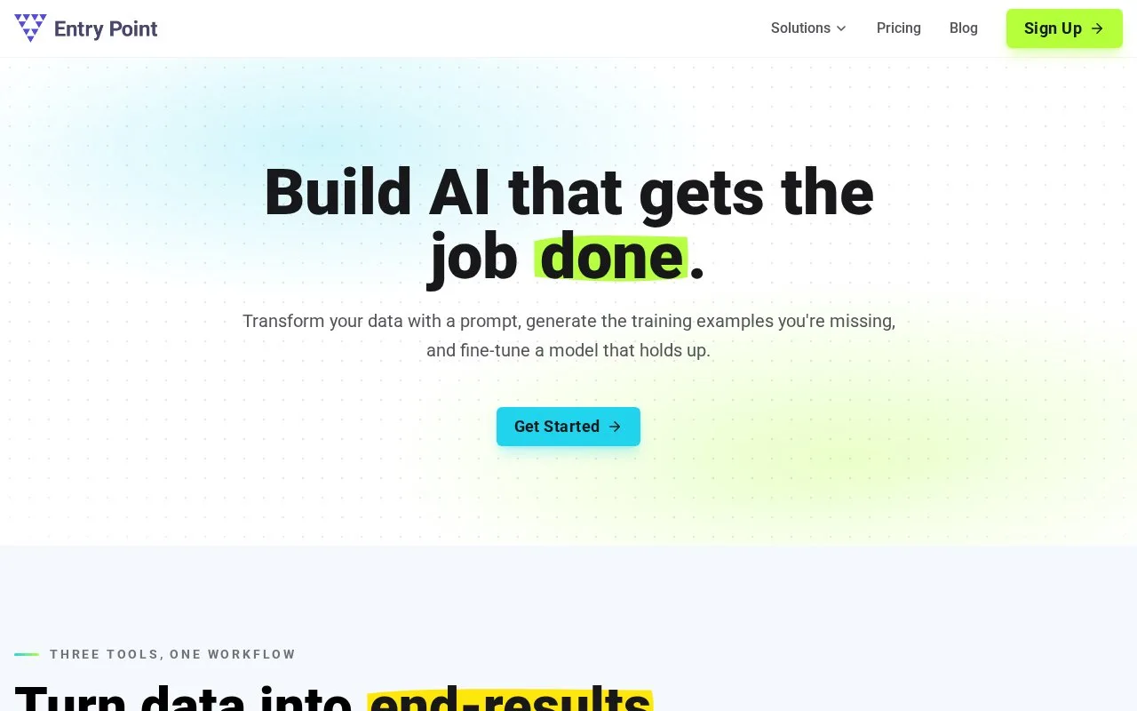 Screenshot of the Entry Point AI homepage