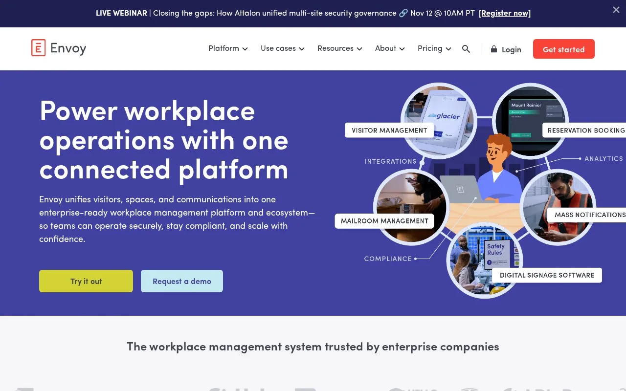 Screenshot of the Envoy Workplace homepage