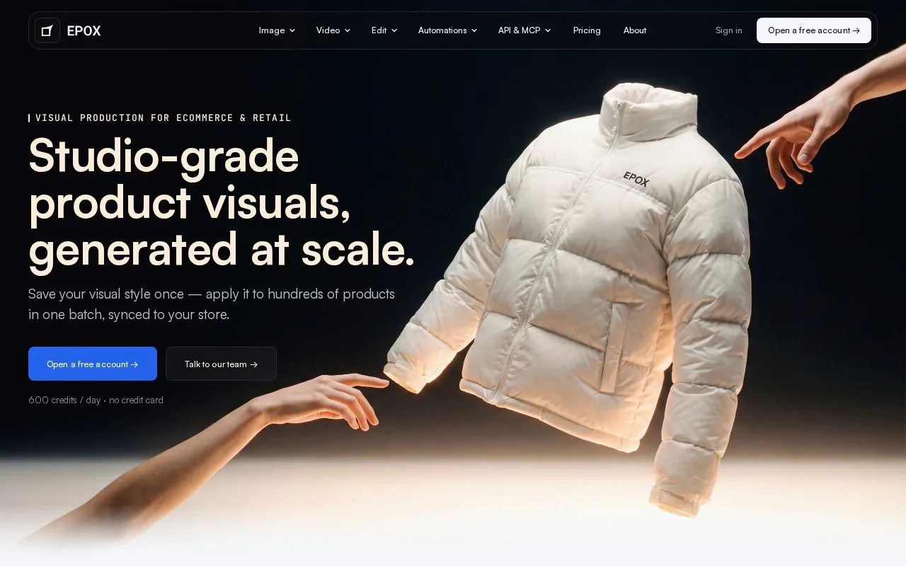 Screenshot of the Epox homepage