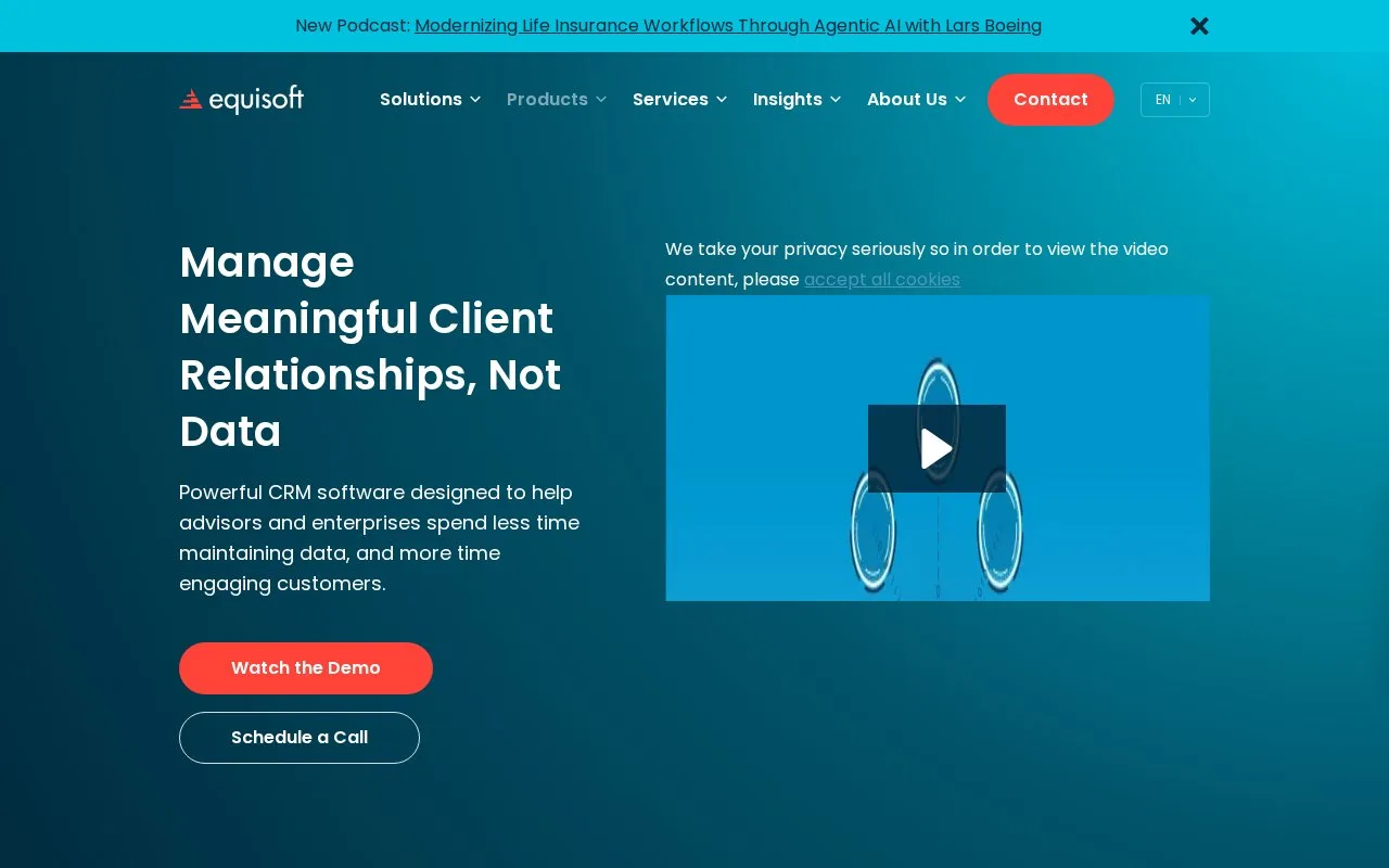 Screenshot of the Equisoft/connect homepage