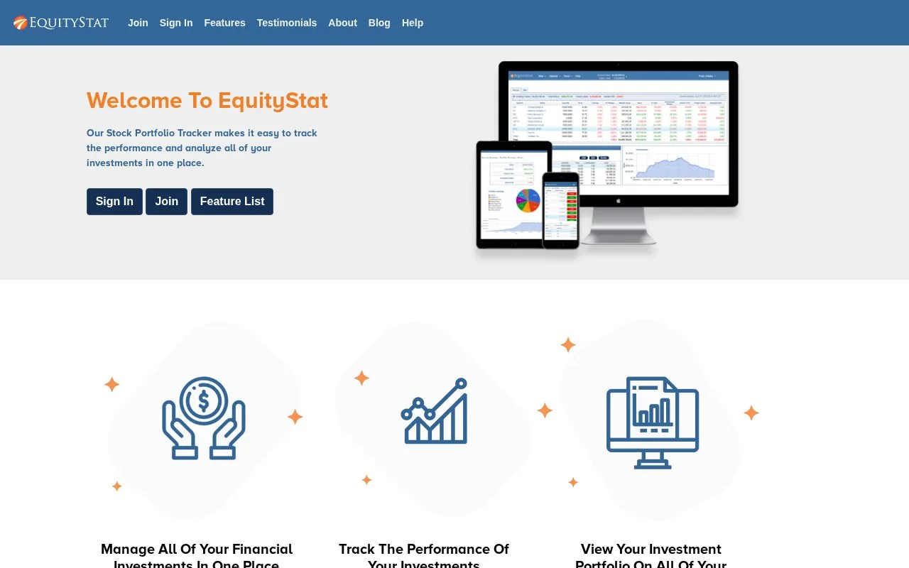 Screenshot of the EquityStat homepage