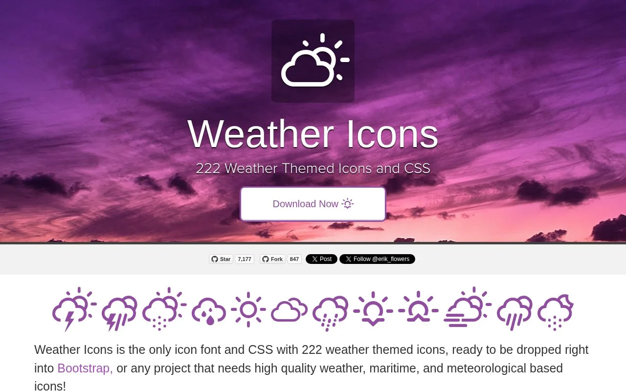 Screenshot of the Weather Icons homepage