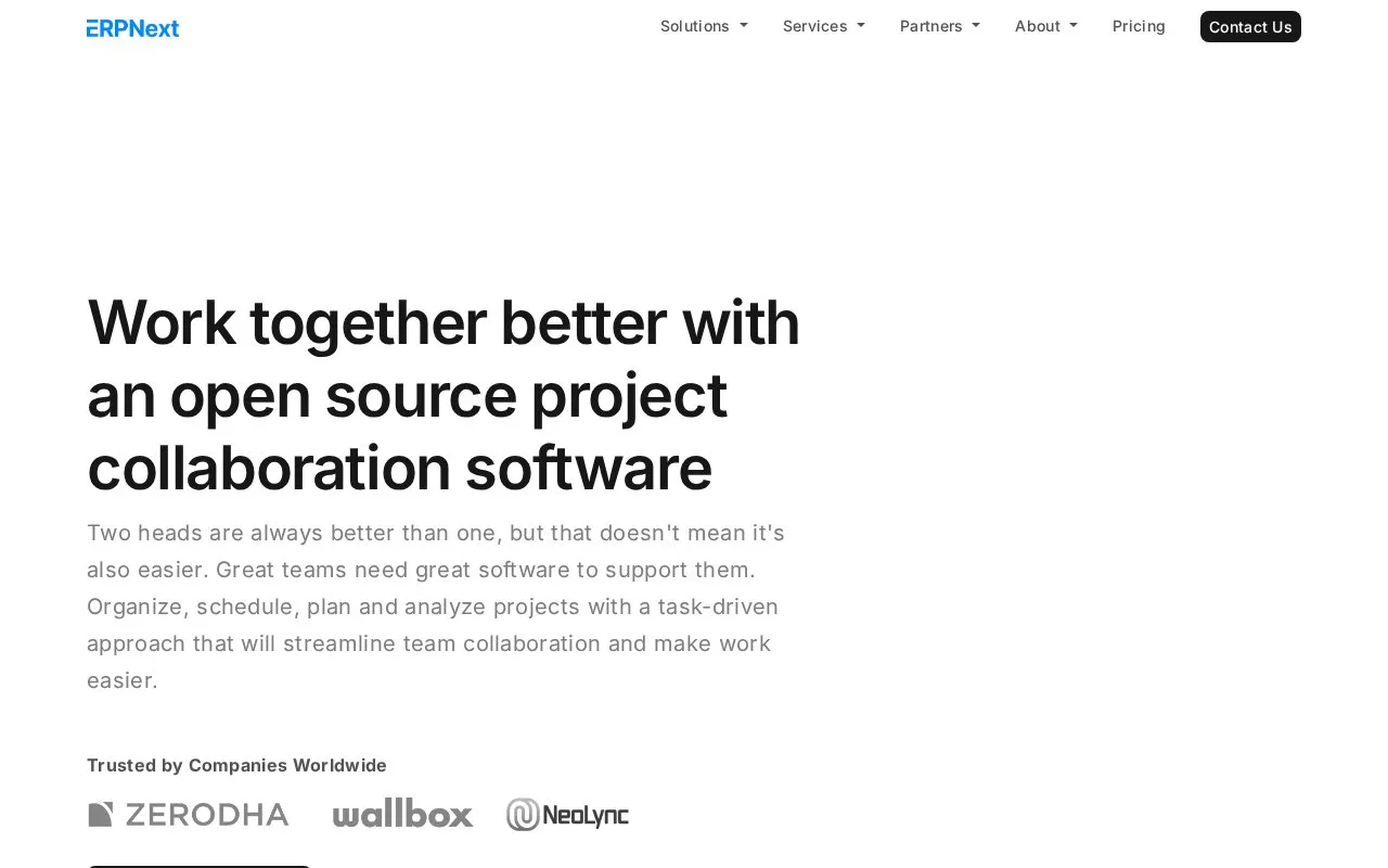Screenshot of the ERPNext Projects homepage
