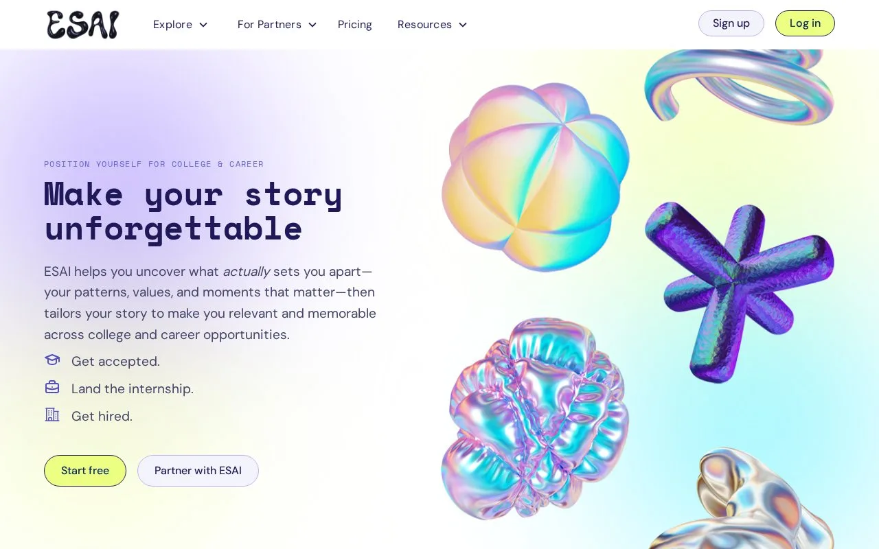 Screenshot of the ESAI homepage
