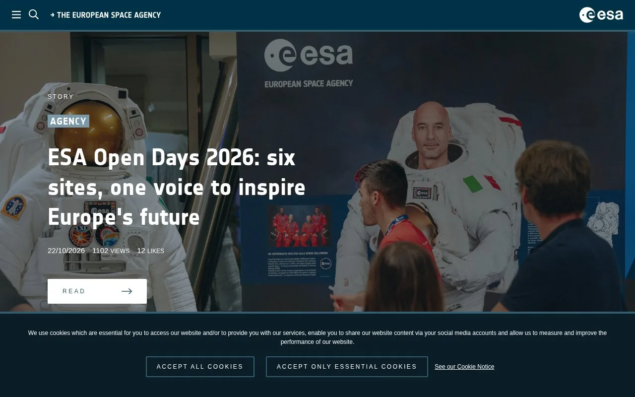 Screenshot of the ESA Multimedia homepage