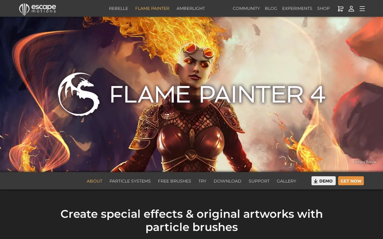Screenshot of the Flame Painter homepage
