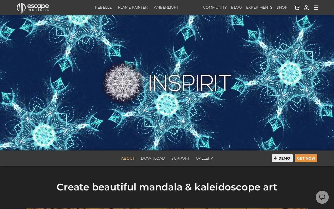 Screenshot of the Inspirit homepage