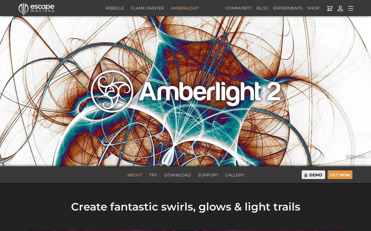 Screenshot of the Amberlight homepage