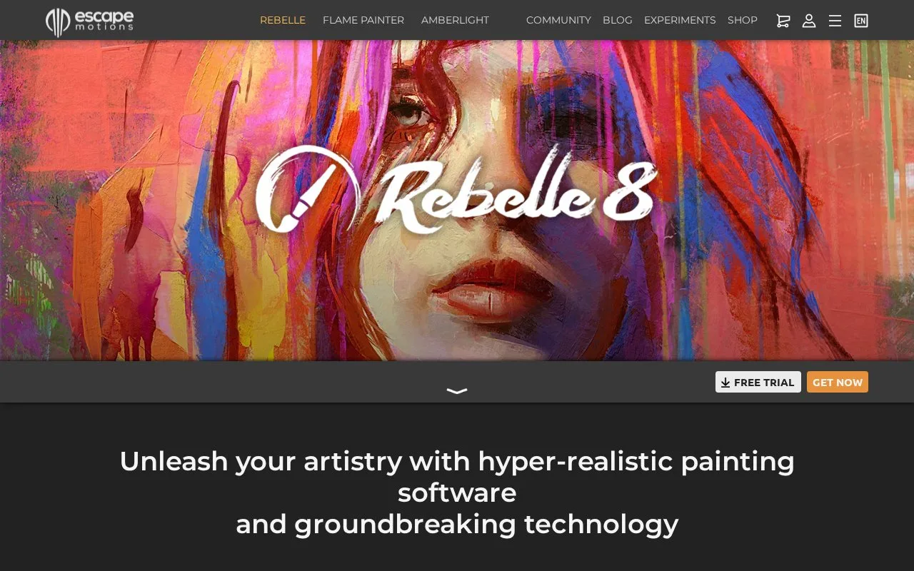 Screenshot of the Rebelle homepage