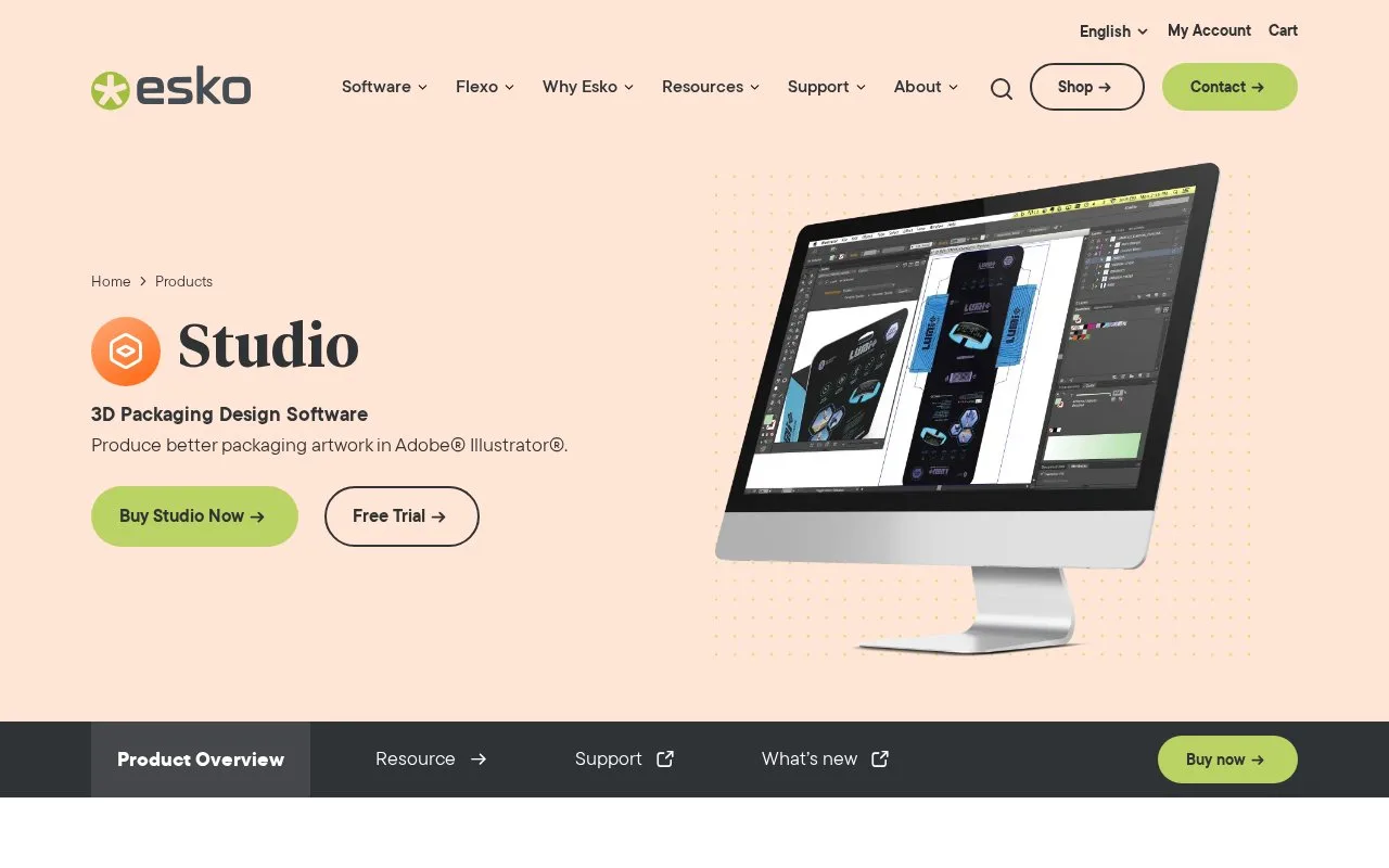 Screenshot of the Esko Studio homepage
