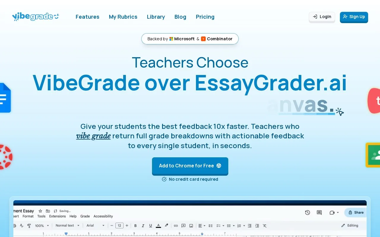 Screenshot of the VibeGrade homepage