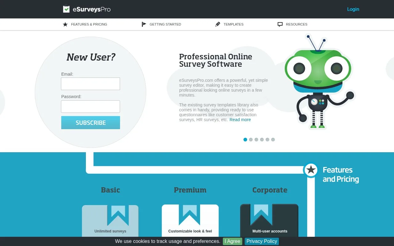 Screenshot of the eSurveysPro homepage