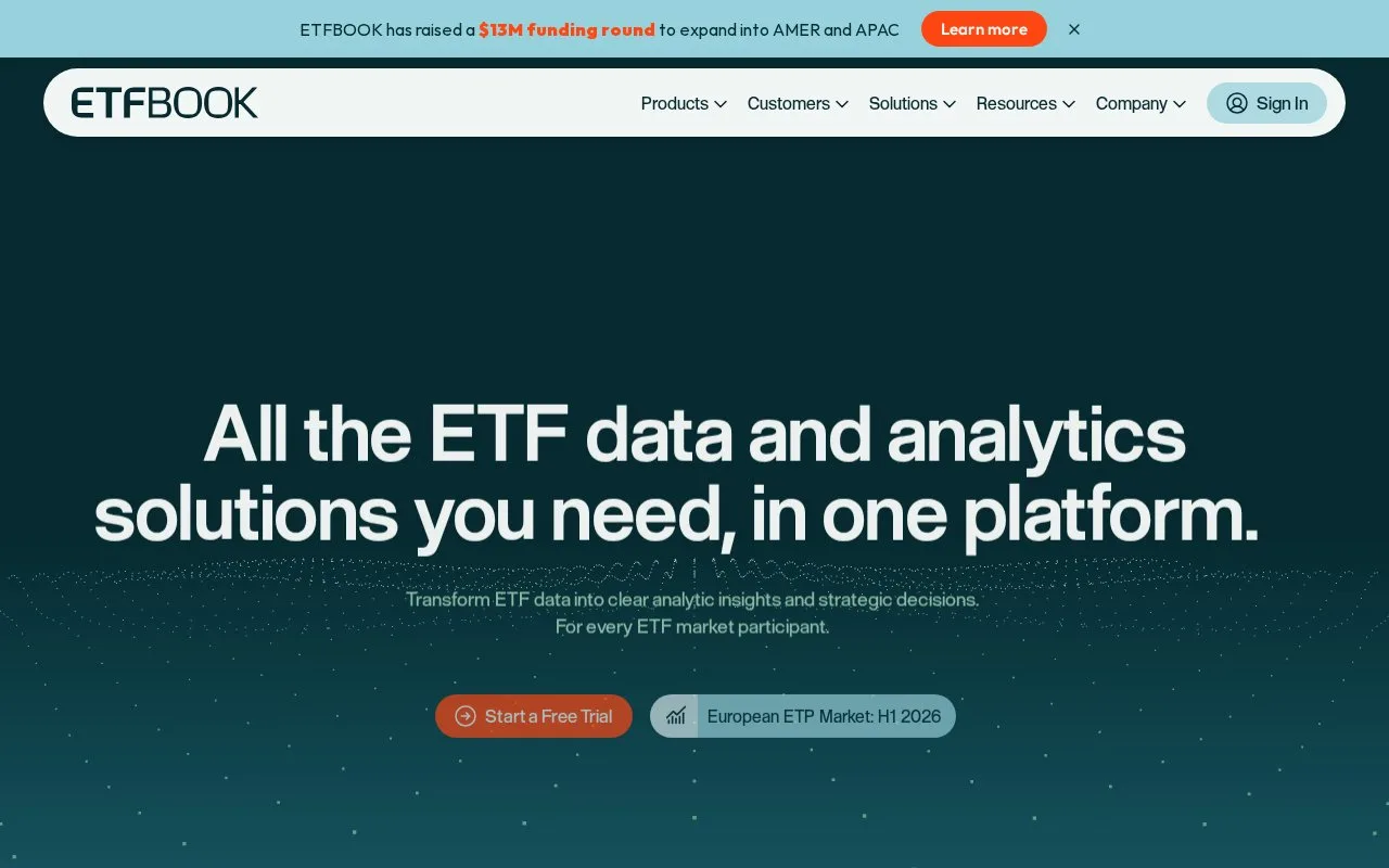 Screenshot of the ETFBOOK homepage