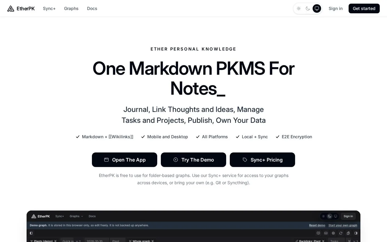 Screenshot of the EtherPK homepage