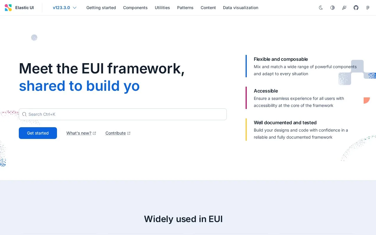 Screenshot of the Elastic UI homepage