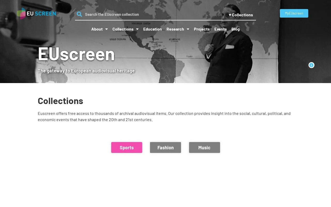 Screenshot of the EUscreen homepage