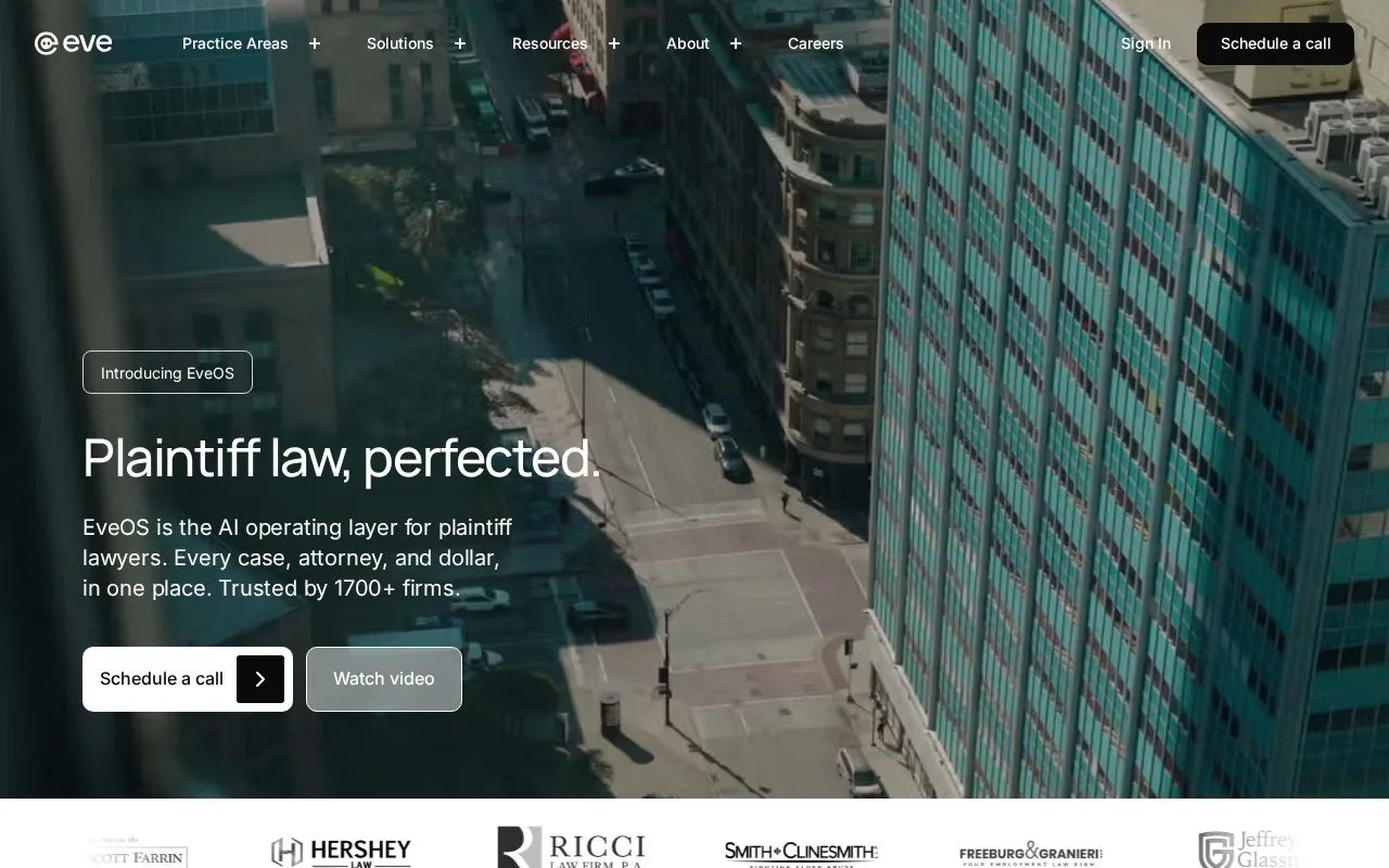 Screenshot of the Eve homepage