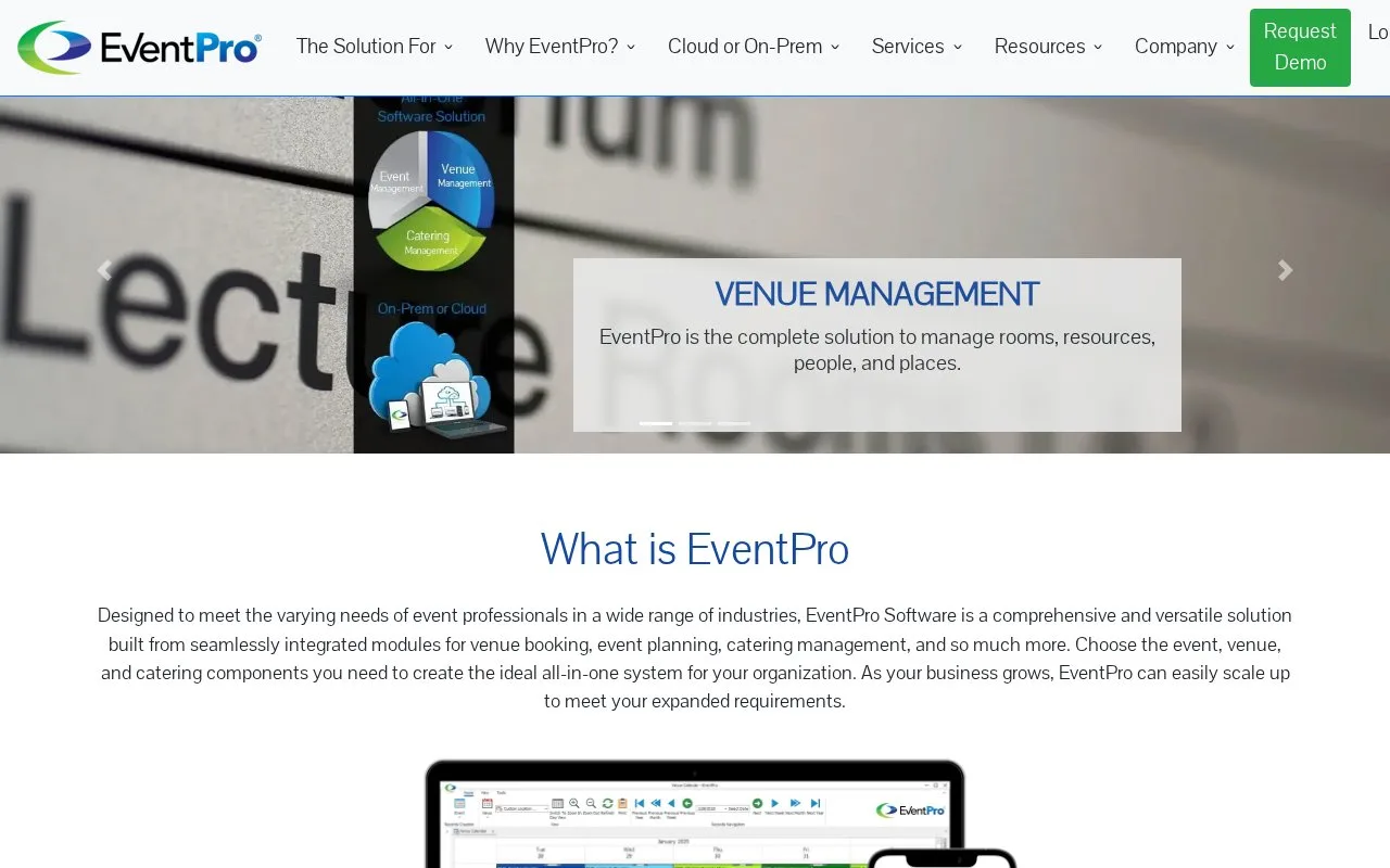 Screenshot of the EventPro homepage