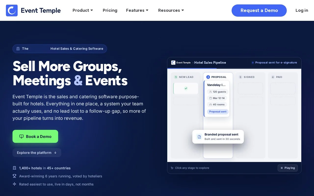 Screenshot of the Event Temple homepage