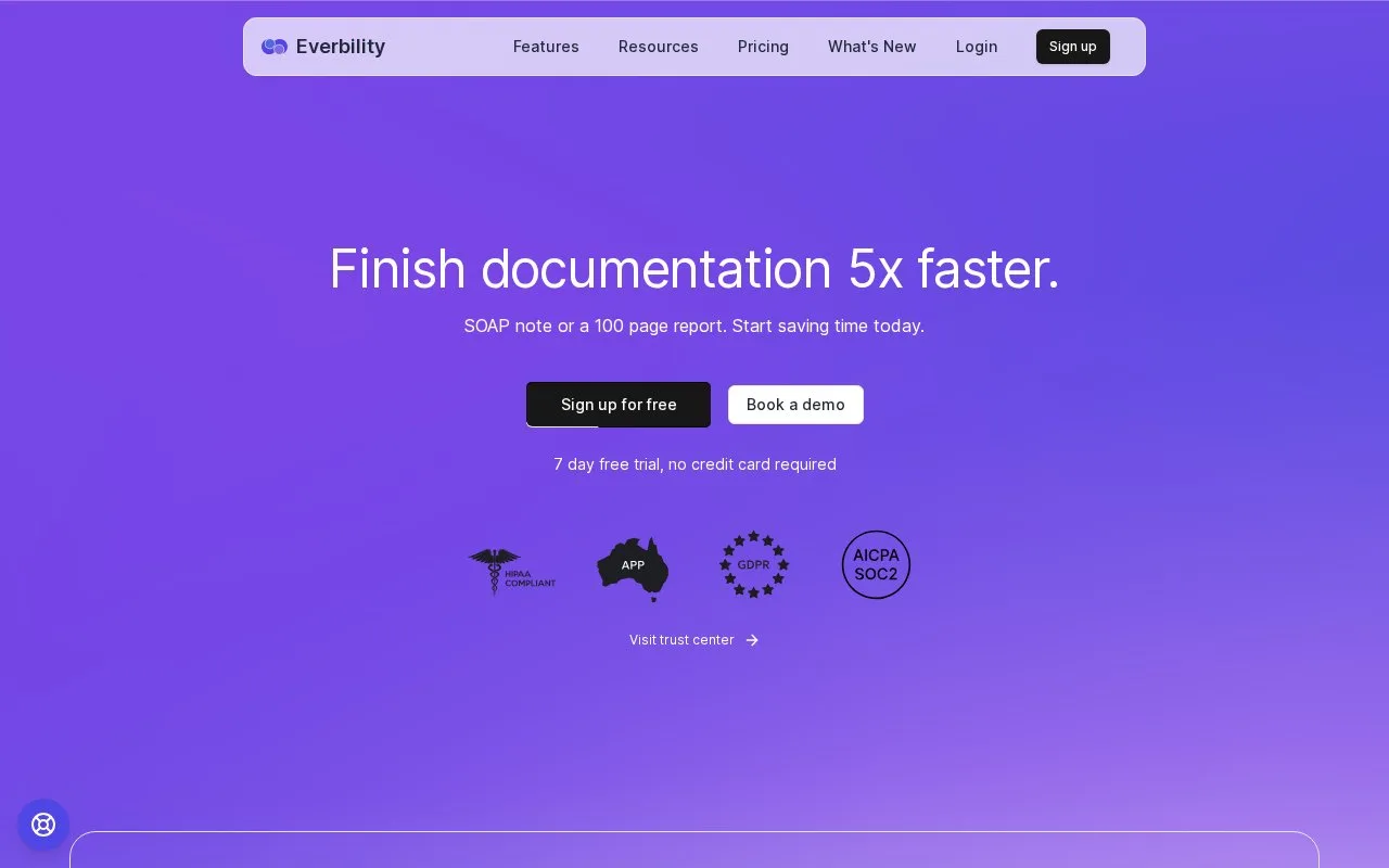 Screenshot of the Everbility homepage