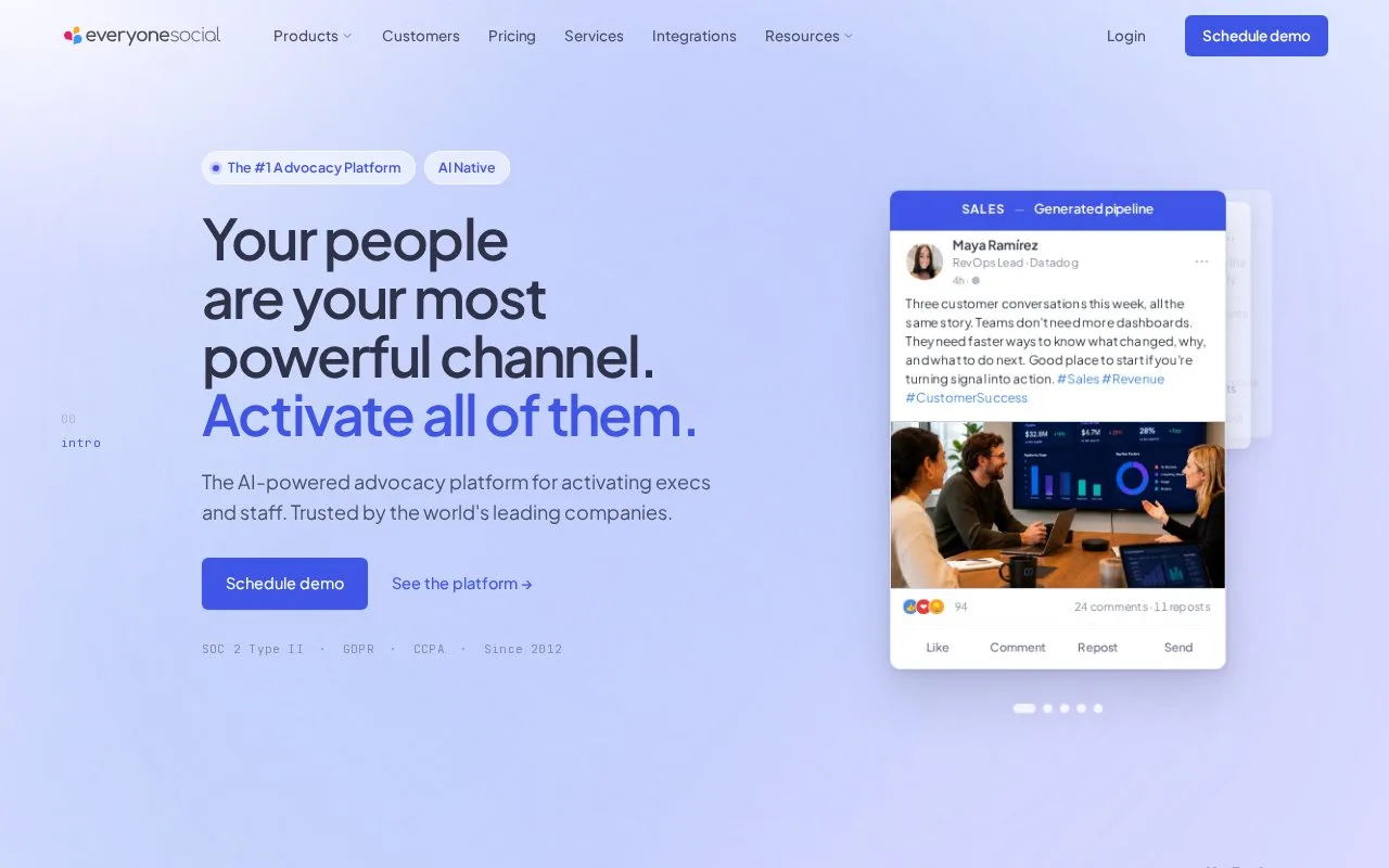 Screenshot of the EveryoneSocial homepage
