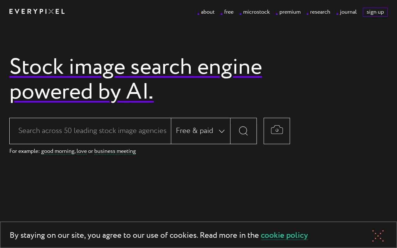 Screenshot of the Everypixel homepage