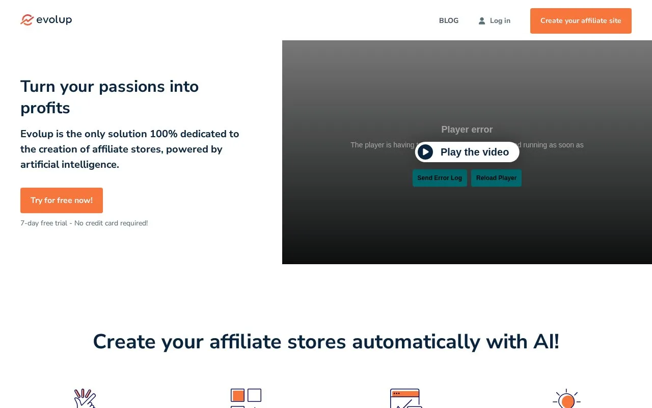 Screenshot of the Evolup homepage