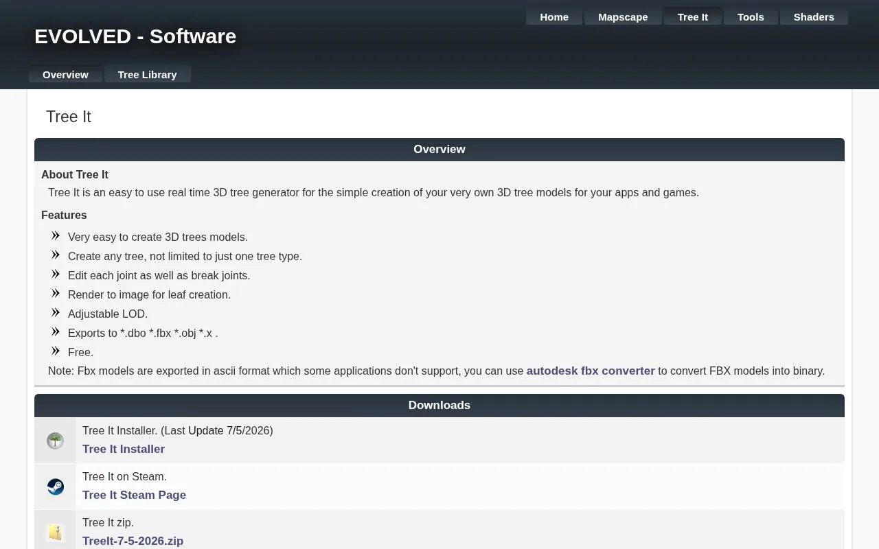 Screenshot of the Tree It homepage