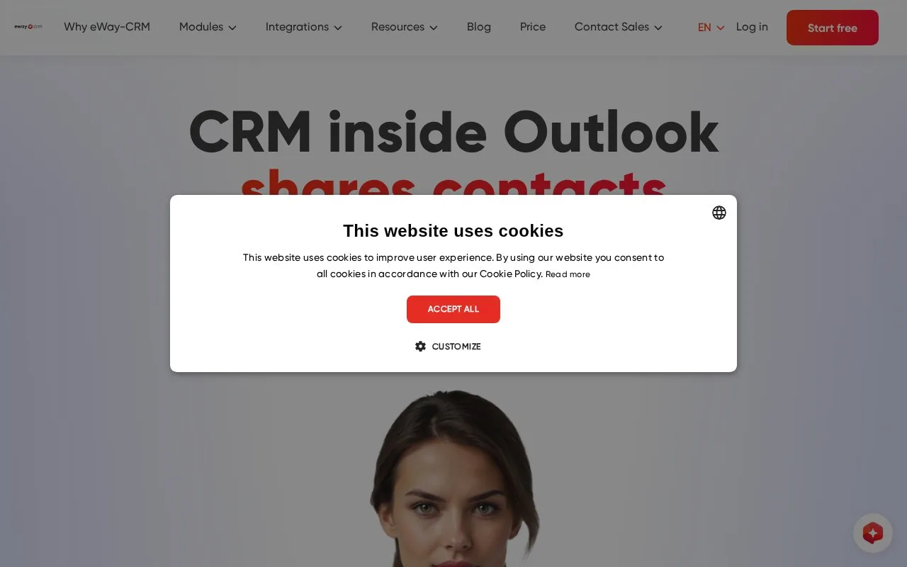 Screenshot of the eWay-CRM homepage