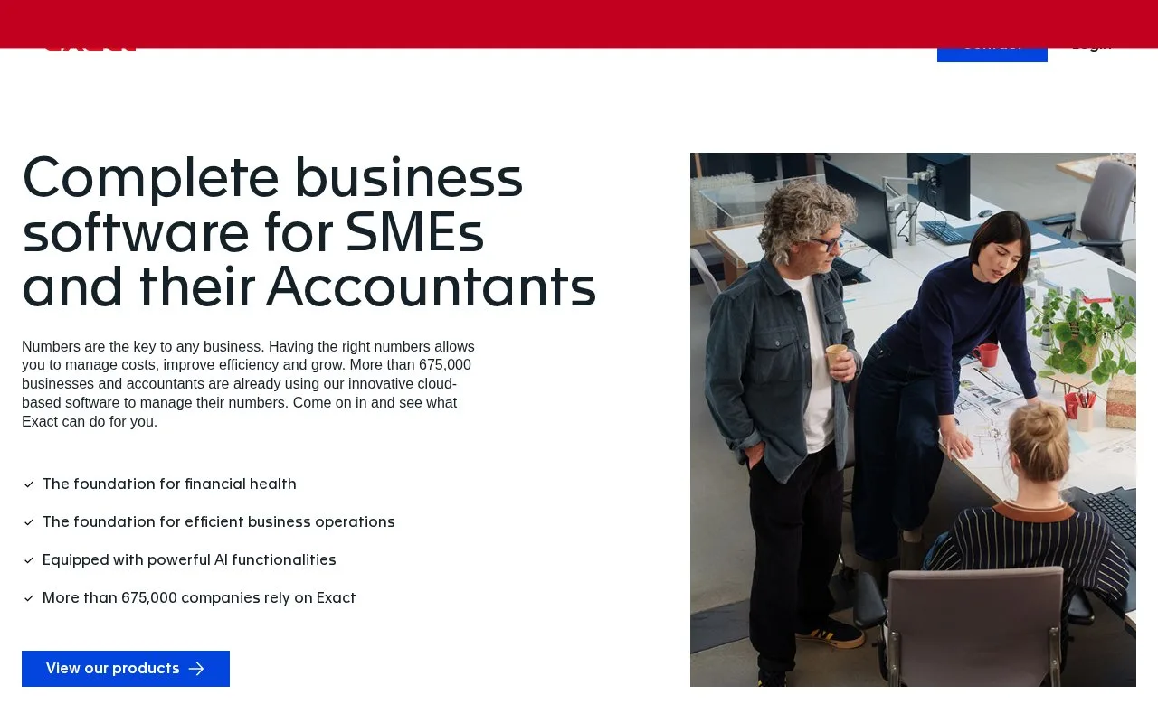 Screenshot of the Exact homepage