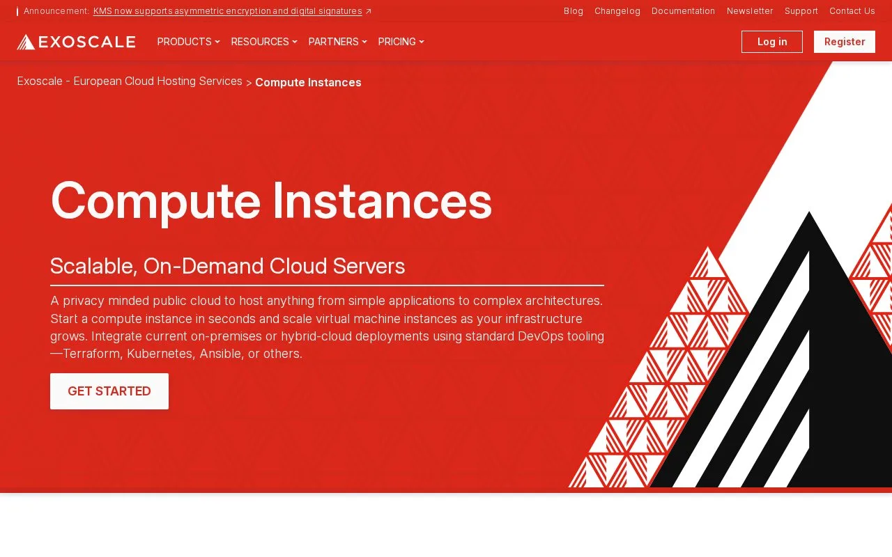 Screenshot of the Exoscale Compute Instances homepage