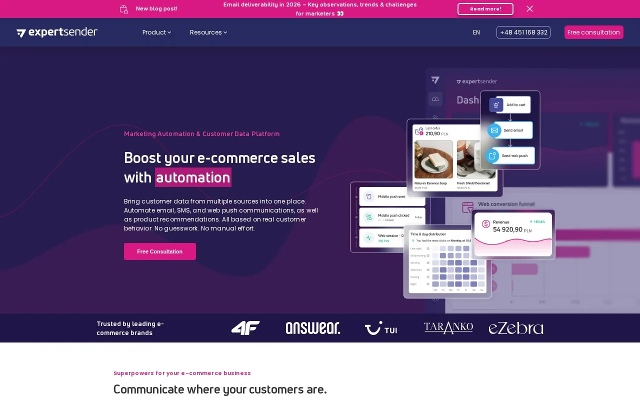 Screenshot of the ExpertSender homepage