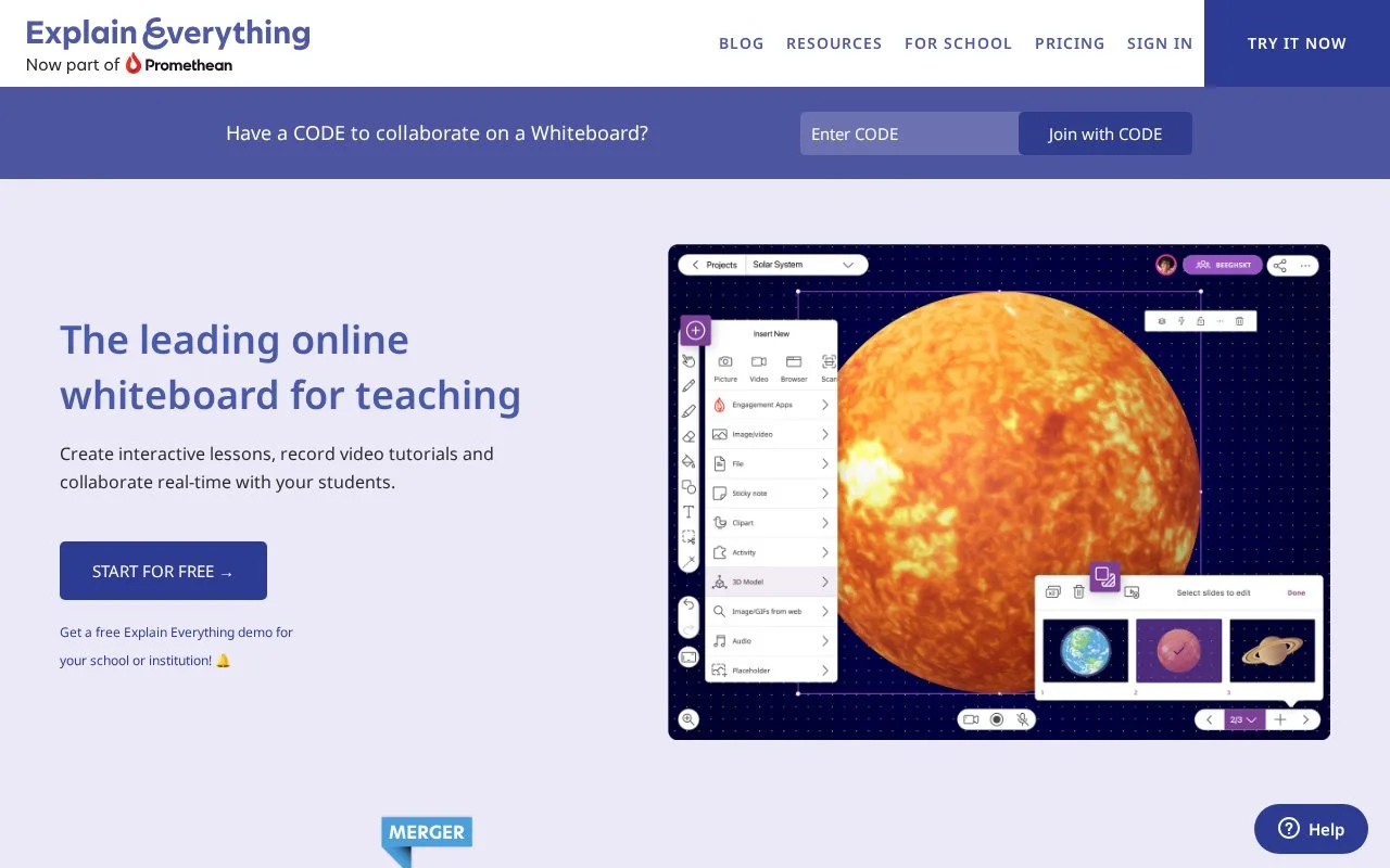 Screenshot of the Explain Everything homepage