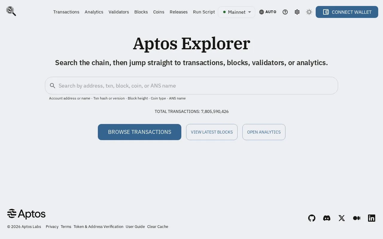 Screenshot of the Aptos Explorer homepage