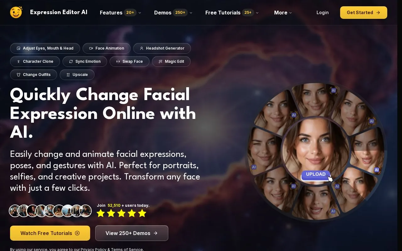 Screenshot of the Expression Editor AI homepage