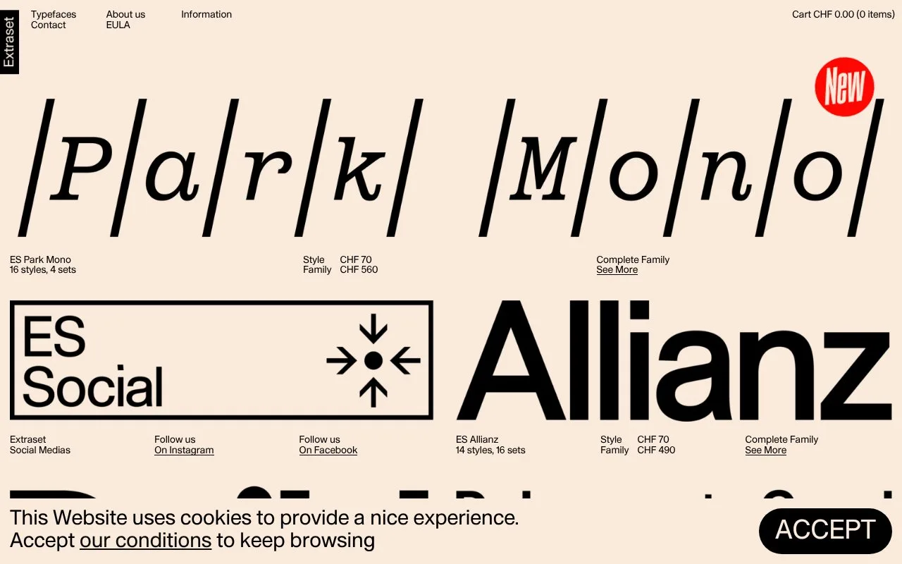 Screenshot of the Extraset homepage