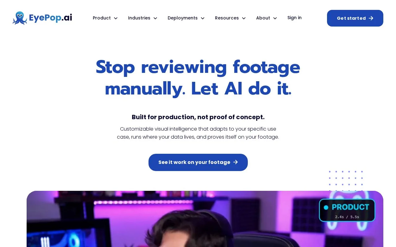 Screenshot of the EyePop.ai homepage