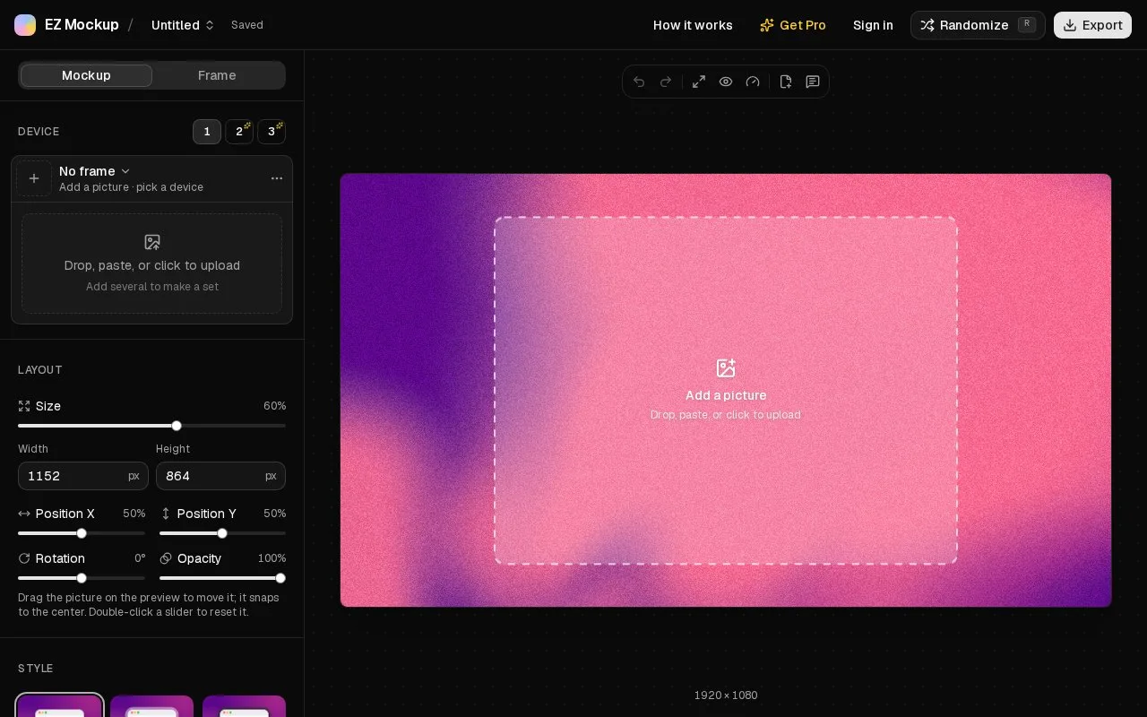 Screenshot of the EZ Mockup homepage