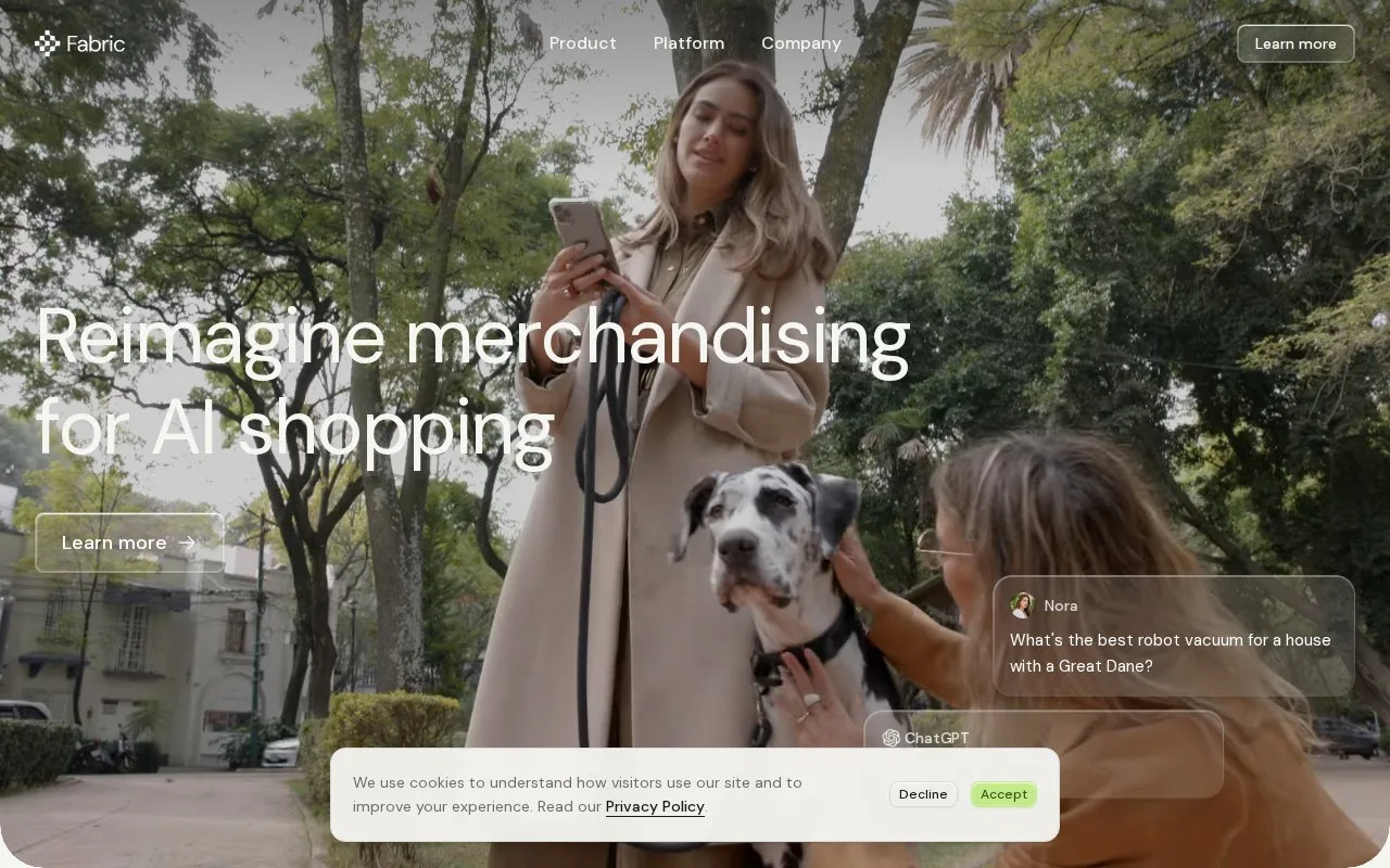 Screenshot of the Fabric homepage