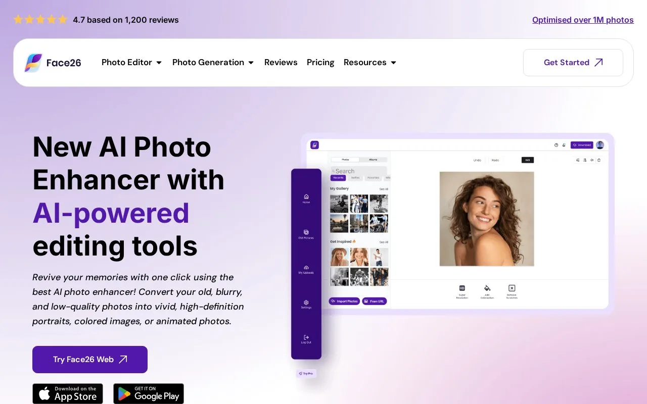 Screenshot of the Face26 homepage
